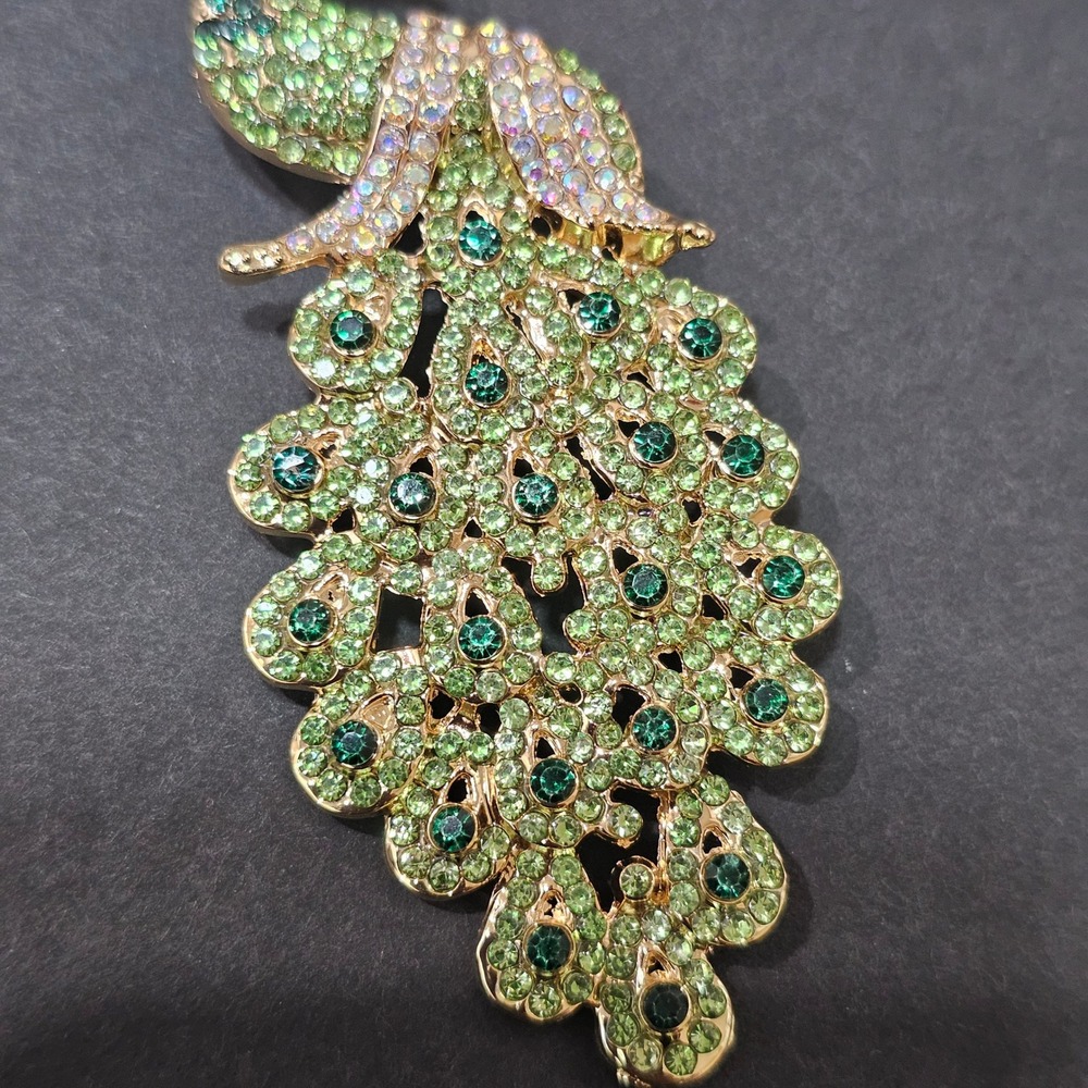 LARGE Rhinestone Peacock Brooch Women Multicolor Gold Tone Statement Broch - Picture 4 of 5